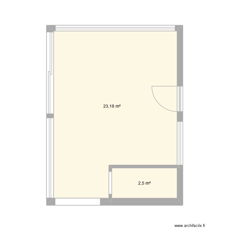 Cuisine. Plan de 2 pièces et 26 m2