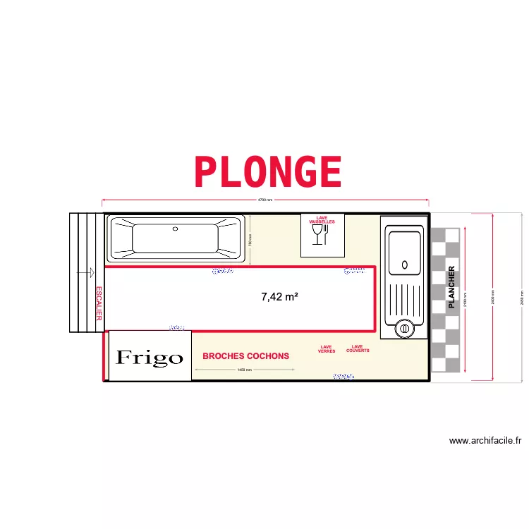 plonge&frigo. Plan de plonge&frigo. Plan de