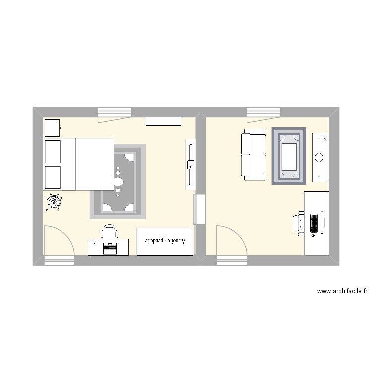 Chambre Vitto. Plan de 2 pièces et 27 m2