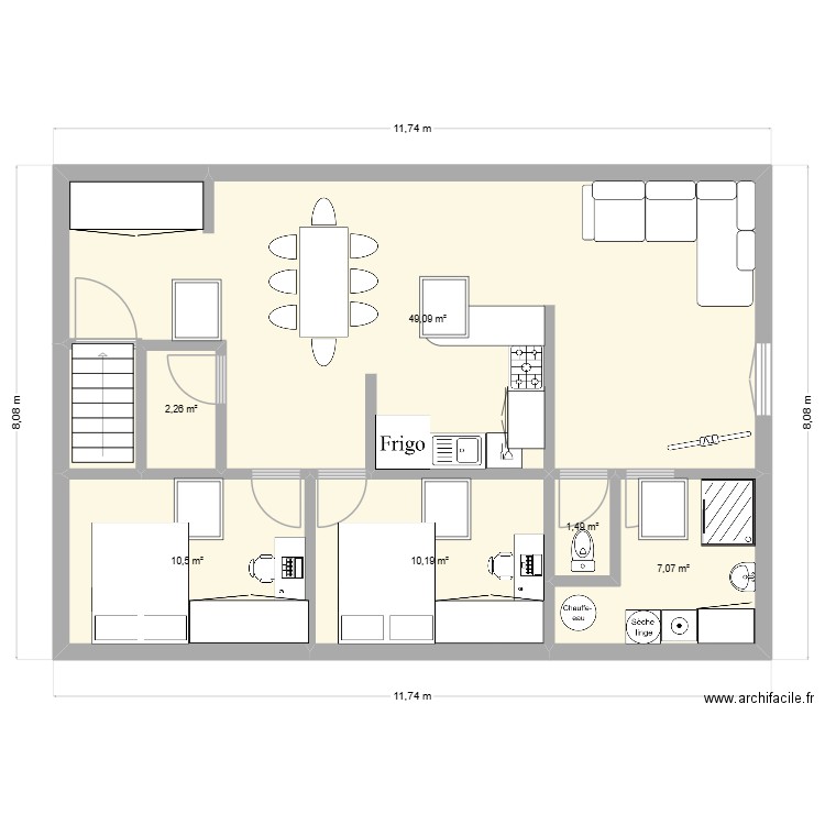 cuverie. Plan de 6 pièces et 81 m2