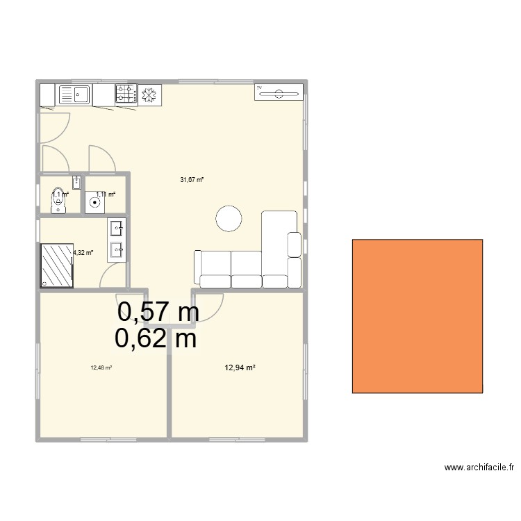 plan maison structure acier. Plan de 6 pièces et 64 m2