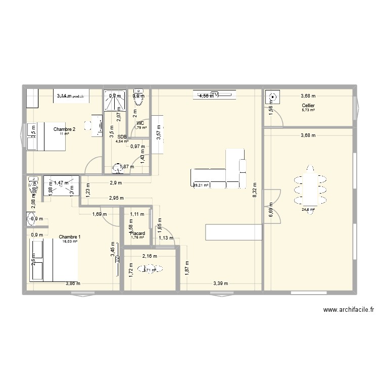 MAT. Plan de 9 pièces et 108 m2