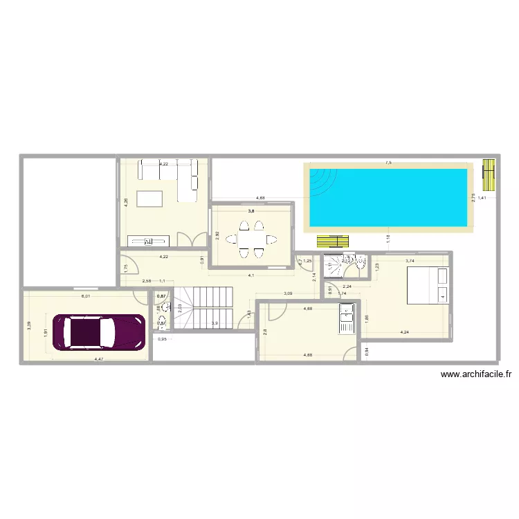 D&eacute;barcad&egrave;re 1 VILLA DUPLEX. Plan de 8  et 107 m²