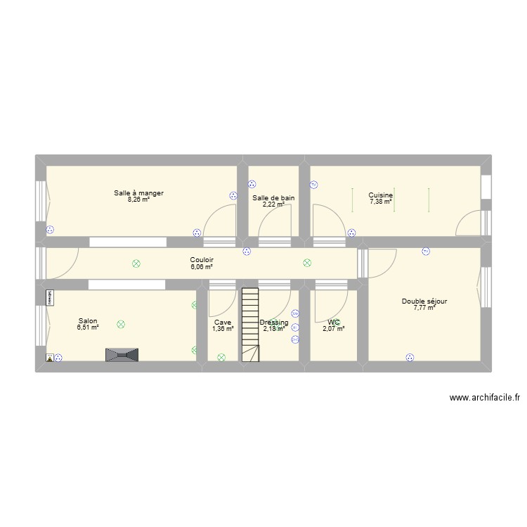 elec. Plan de 9 pièces et 44 m2