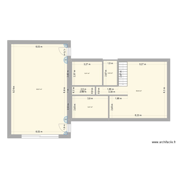 agrandissement. Plan de 6 pièces et 120 m2