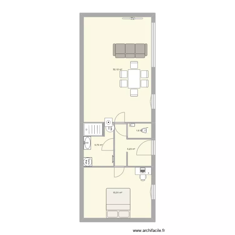 RDC V4. Plan de 5 Pièces et 60 m²