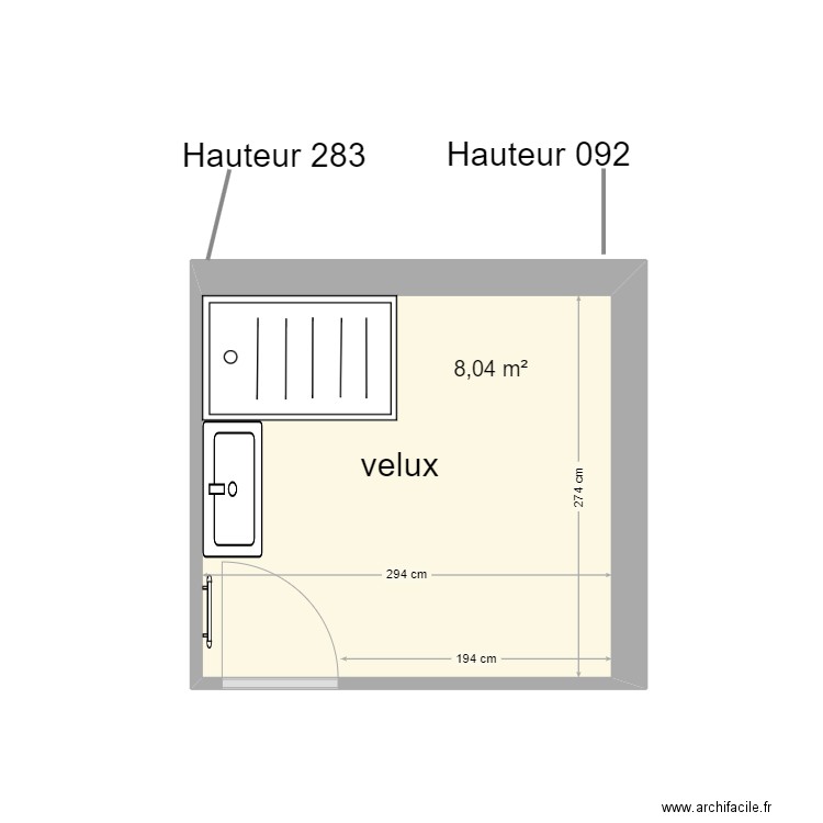 SDB BOUR ETAGE. Plan de 1 pièce et 8 m2