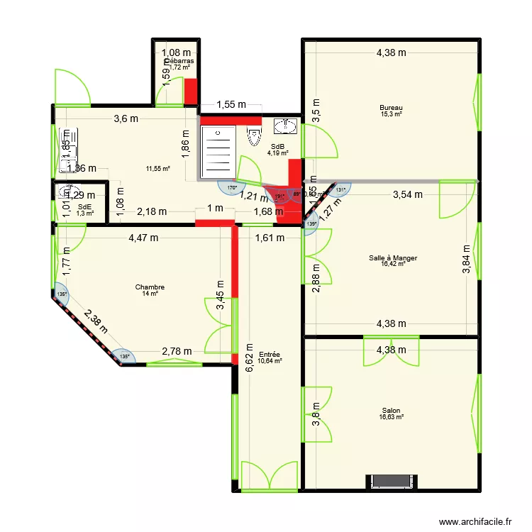 Plan initial appartement echelle 1-50. Plan de 10  et 92 m²