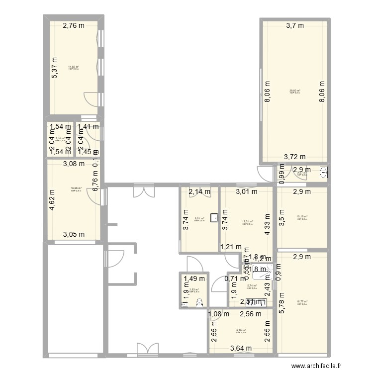 Compère Guilleri JJ7. Plan de 12 pièces et 133 m2
