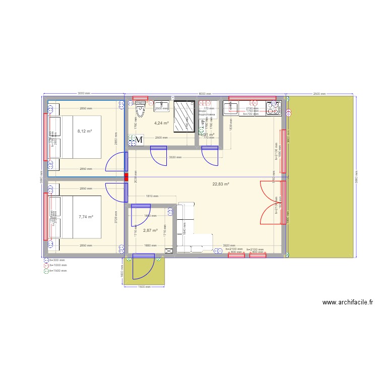 3ка Барн 3 3. Plan de 8 pièces et 62 m2