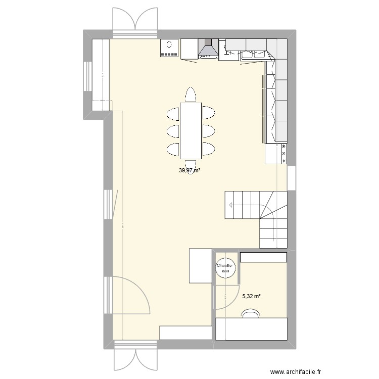 Cuisine Ty Coz-V2. Plan de 2 pièces et 45 m2