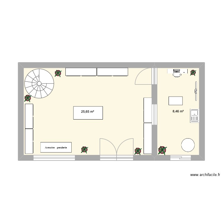 ADOC. Plan de 2 pièces et 34 m2