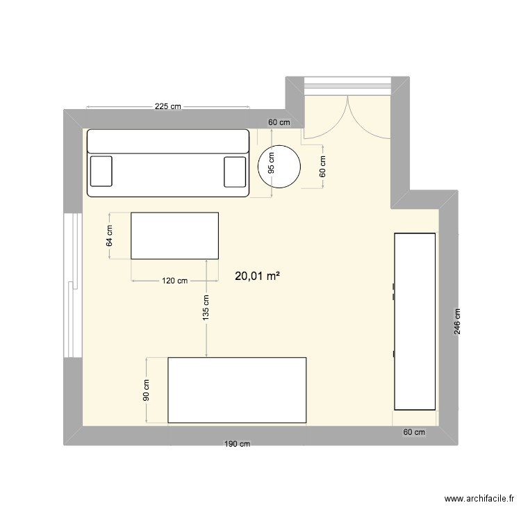 salon bussy 2 bis. Plan de 1 pièce et 20 m2