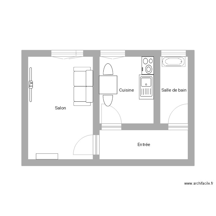 studio Annemasse anexion.ArchiFacile. Plan de 4 pièces et 24 m2