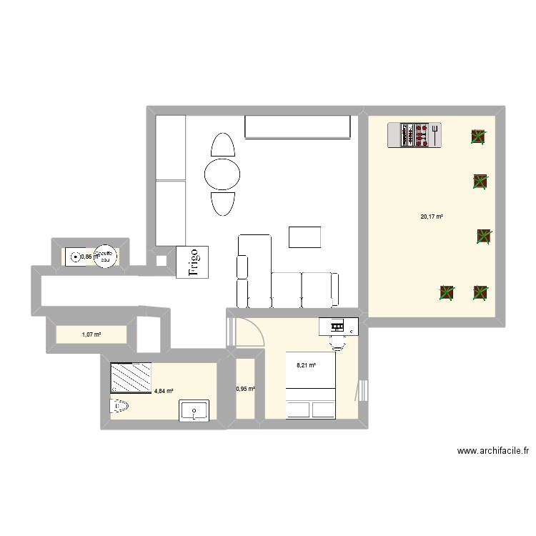 Projet 1. Plan de 6 pièces et 36 m2
