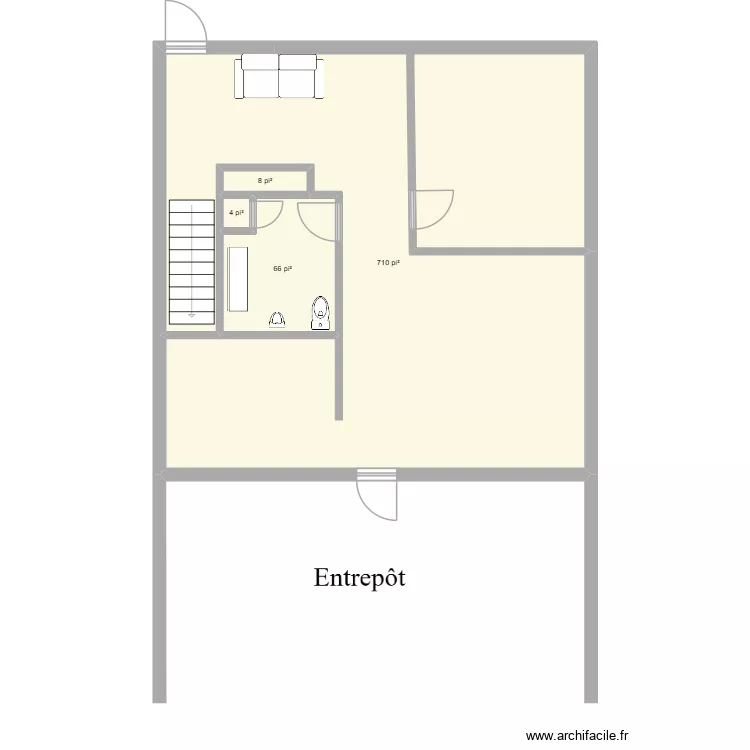plan actuel R-C. Plan de 4 pièces et 73 m²