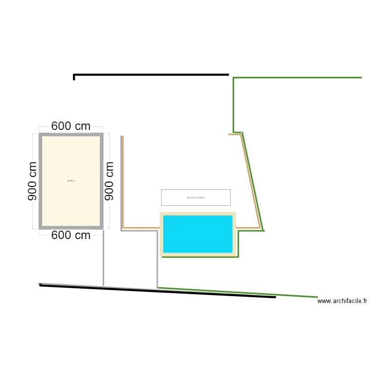 Intention R+1. Plan de 1 pièce et 47 m2