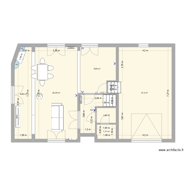 VSD avec extension. Plan de 7 pièces et 84 m2