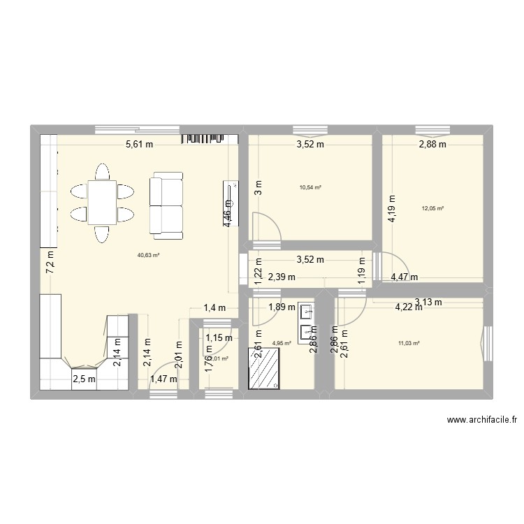 CONS. Plan de 6 pièces et 81 m2