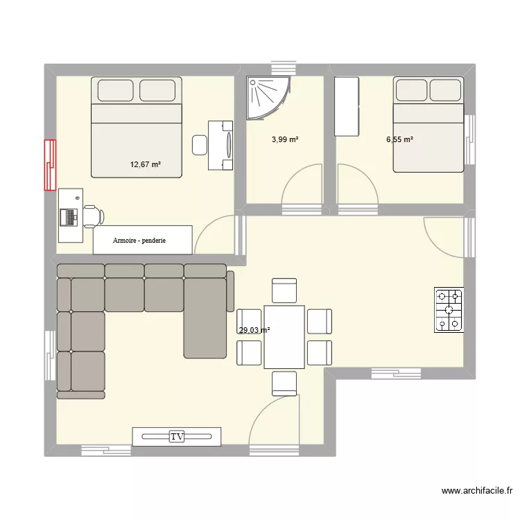 plan. Plan de 4 Pièces et 52 m²