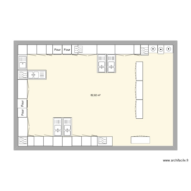 Cuisine C22. Plan de 1 pièce et 63 m2