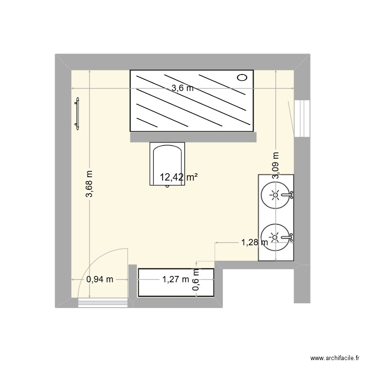 sdb. Plan de 1 pièce et 12 m2