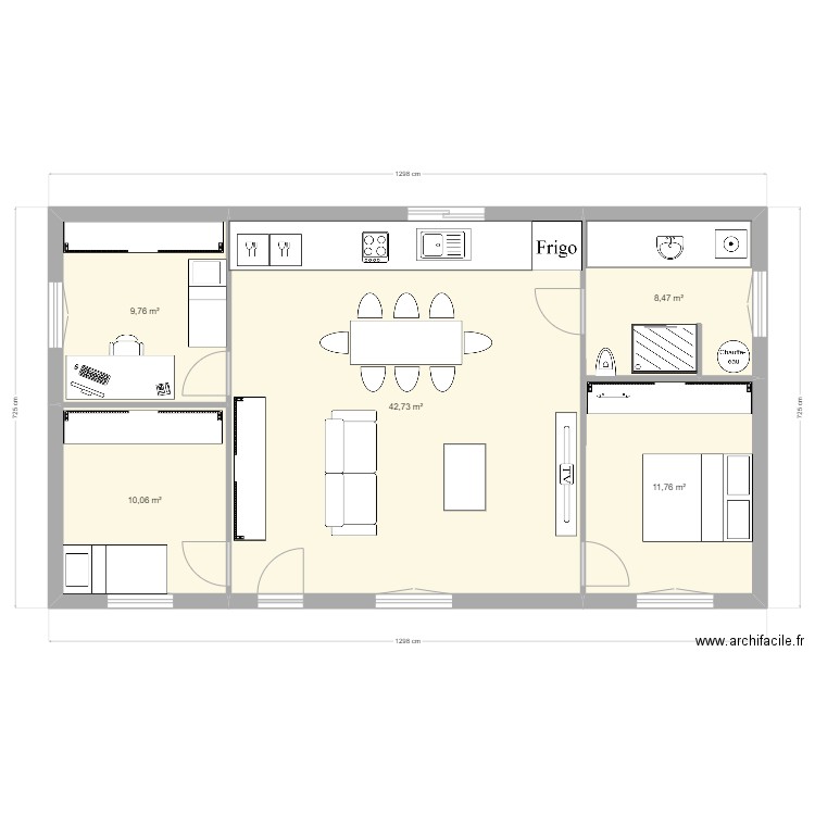 85-100m2 Salon centrale. Plan de 5 pièces et 83 m2