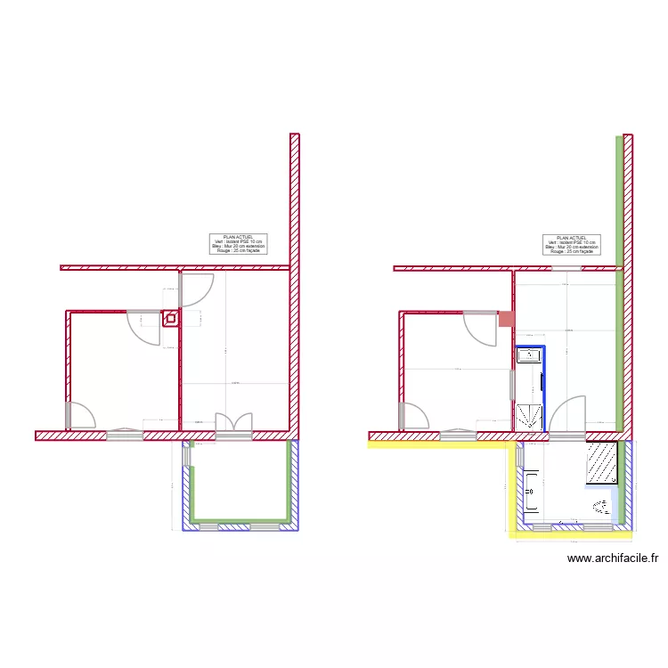 Plan SDB R+1. Plan de 1  et 0 m²