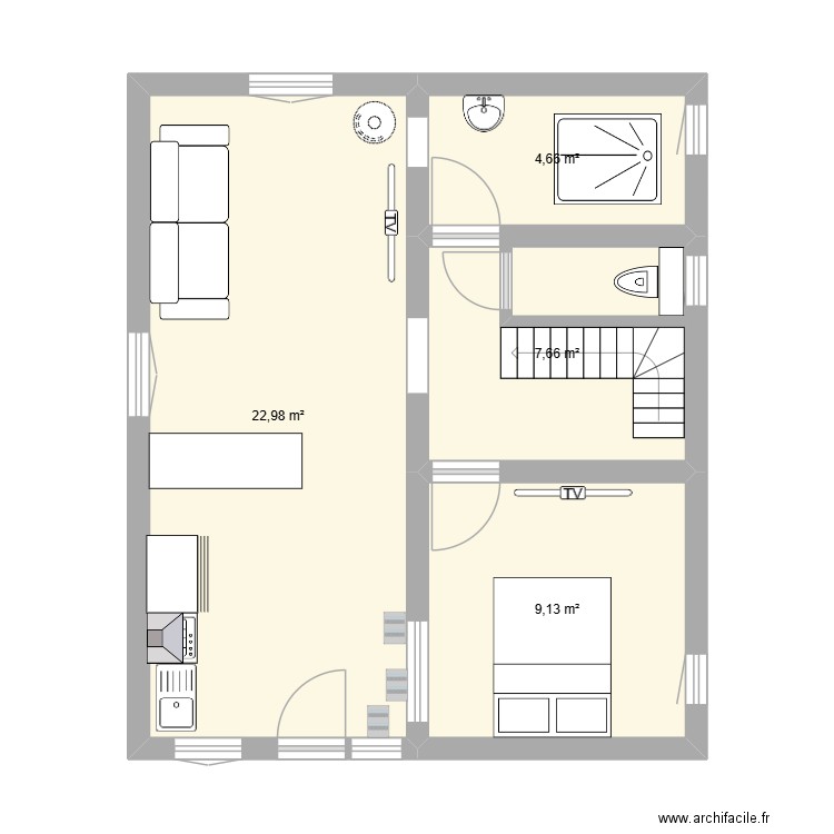 Four à pain. Plan de 4 pièces et 44 m2