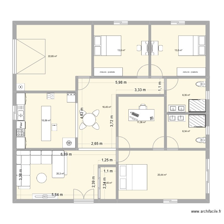 maison 1ch P + 2 ch. Plan de 11 pièces et 149 m2