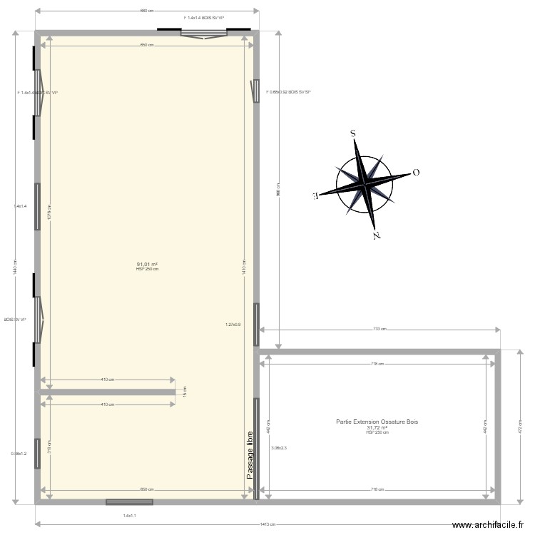 TOUIX / BATS (Carcen-Ponson). Plan de 2 pièces et 123 m2