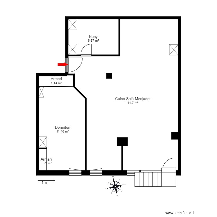 ed. la cabanot -7.1. la massana. Plan de 5 pièces et 60 m2