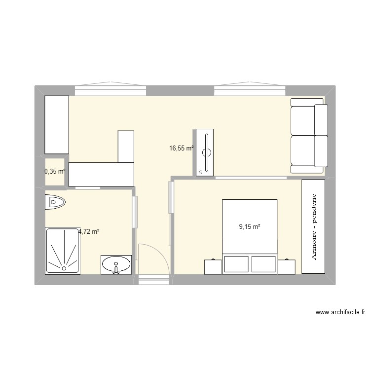 Joué les tours T2. Plan de 4 pièces et 31 m2