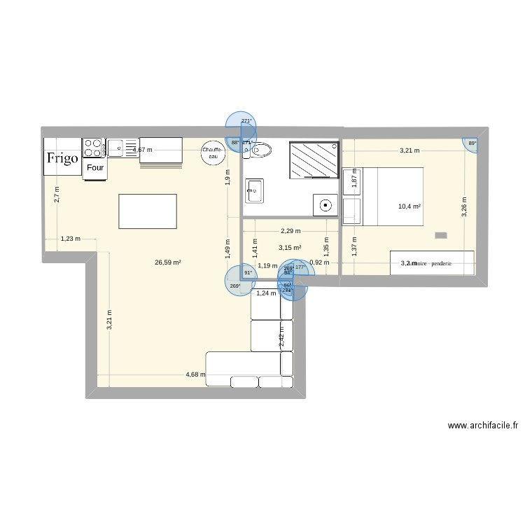 plan 1. Plan de 3 pièces et 40 m2