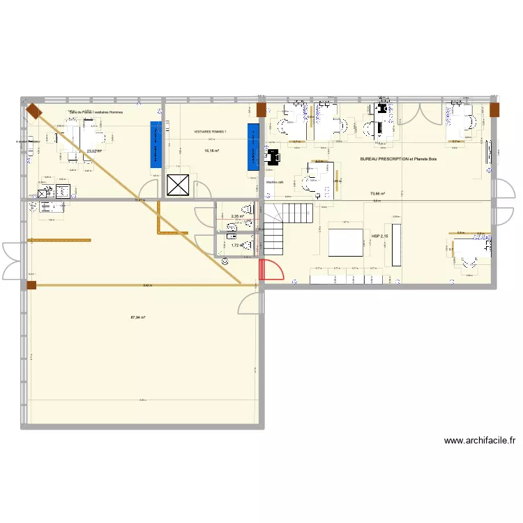 Projet -WC2- PLANETE BOIS. Plan de 6  et 205 m²