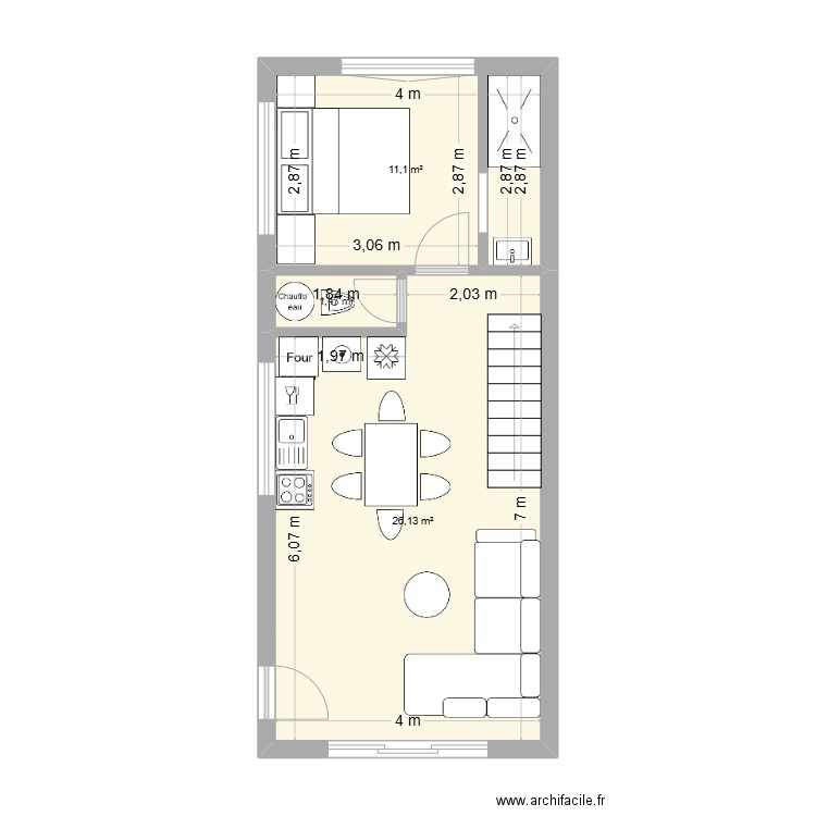 Extension RDC. Plan de 3 pièces et 39 m2