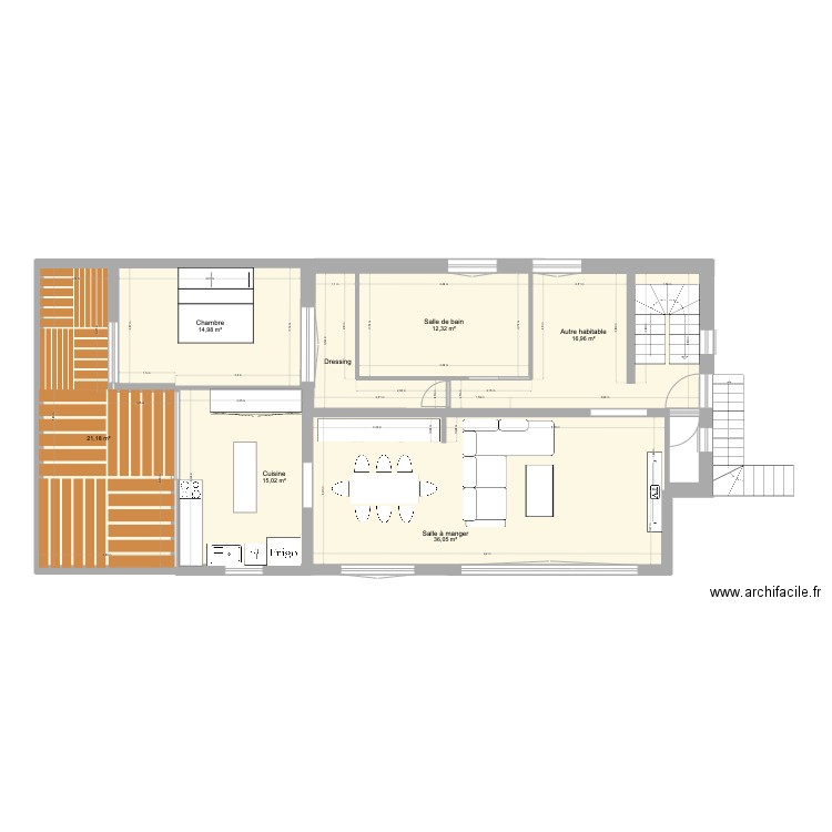 Rdc + extension (chambre +). Plan de 7 pièces et 122 m2