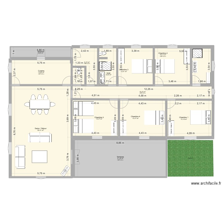 BANGUI. Plan de 13 pièces et 209 m2