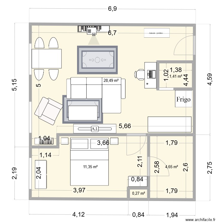 Plan Elo. Plan de 5 pièces et 48 m2