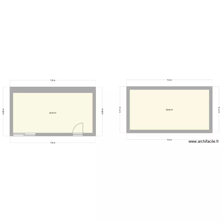 rdc. Plan de 2 pièces et 51 m²