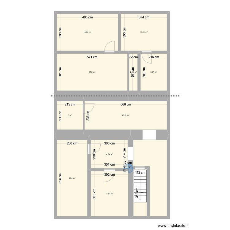 sous sol avec decoupage. Plan de 11 pièces et 110 m2