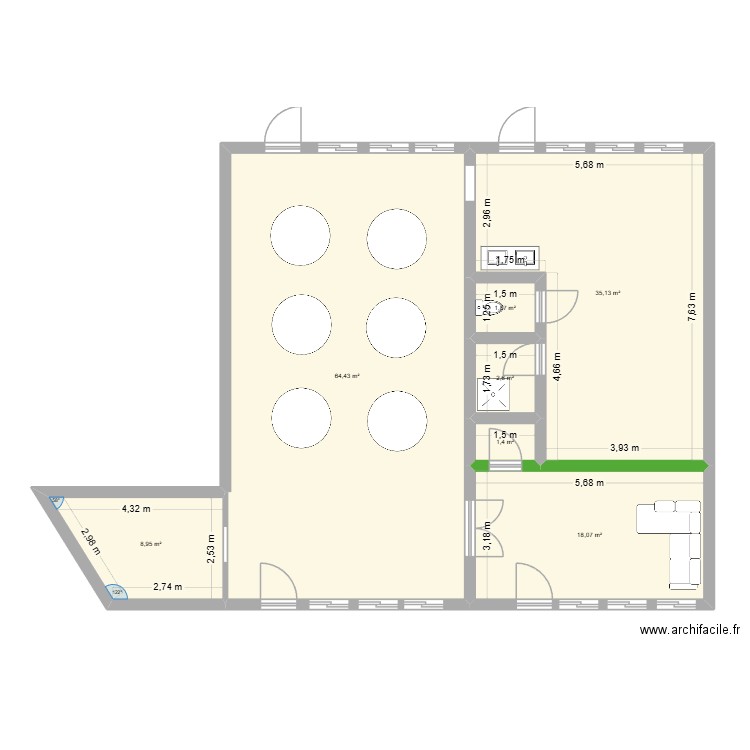 Pole dance blois. Plan de 7 pièces et 132 m2