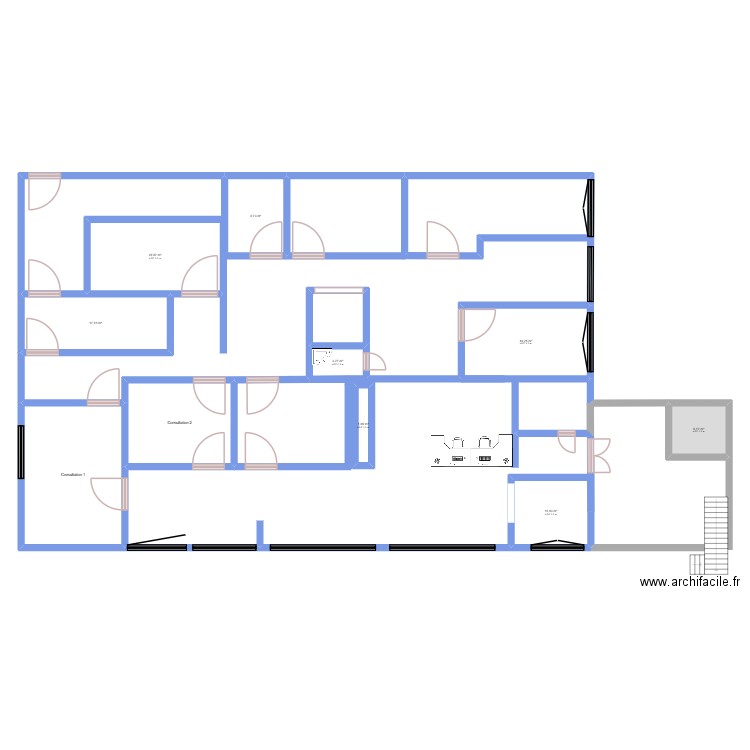 clinique vétérinaire. Plan de 10 pièces et 140 m2
