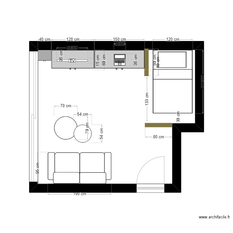 BCB. Plan de 1 pièce et 18 m2