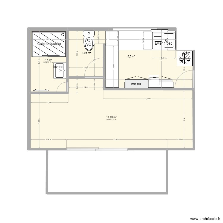 plan cuisine 4 coco. Plan de 4 pièces et 22 m2