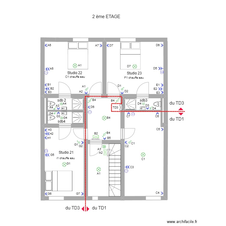 reine astrid 2em . Plan de 7 pièces et 50 m2