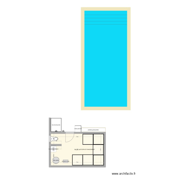 local technique piscine. Plan de 1 pièce et 15 m2