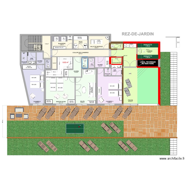 REZ-DE-JARDIN TEST. Plan de 27 pièces et 170 m2