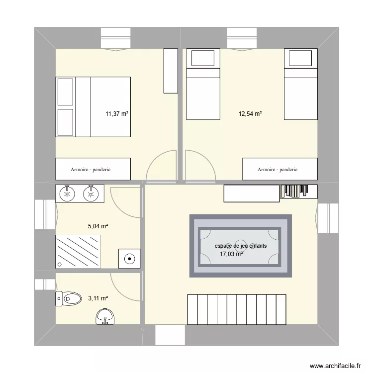 etage maison. Plan de 5  et 49 m²