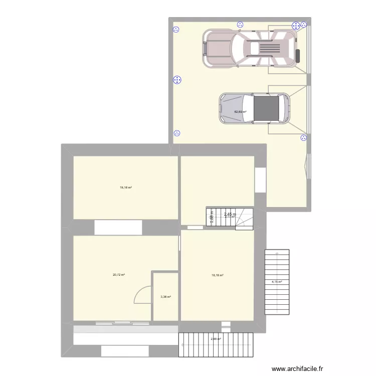 AGRANDISSEMENT. Plan de 26  et 253 m²